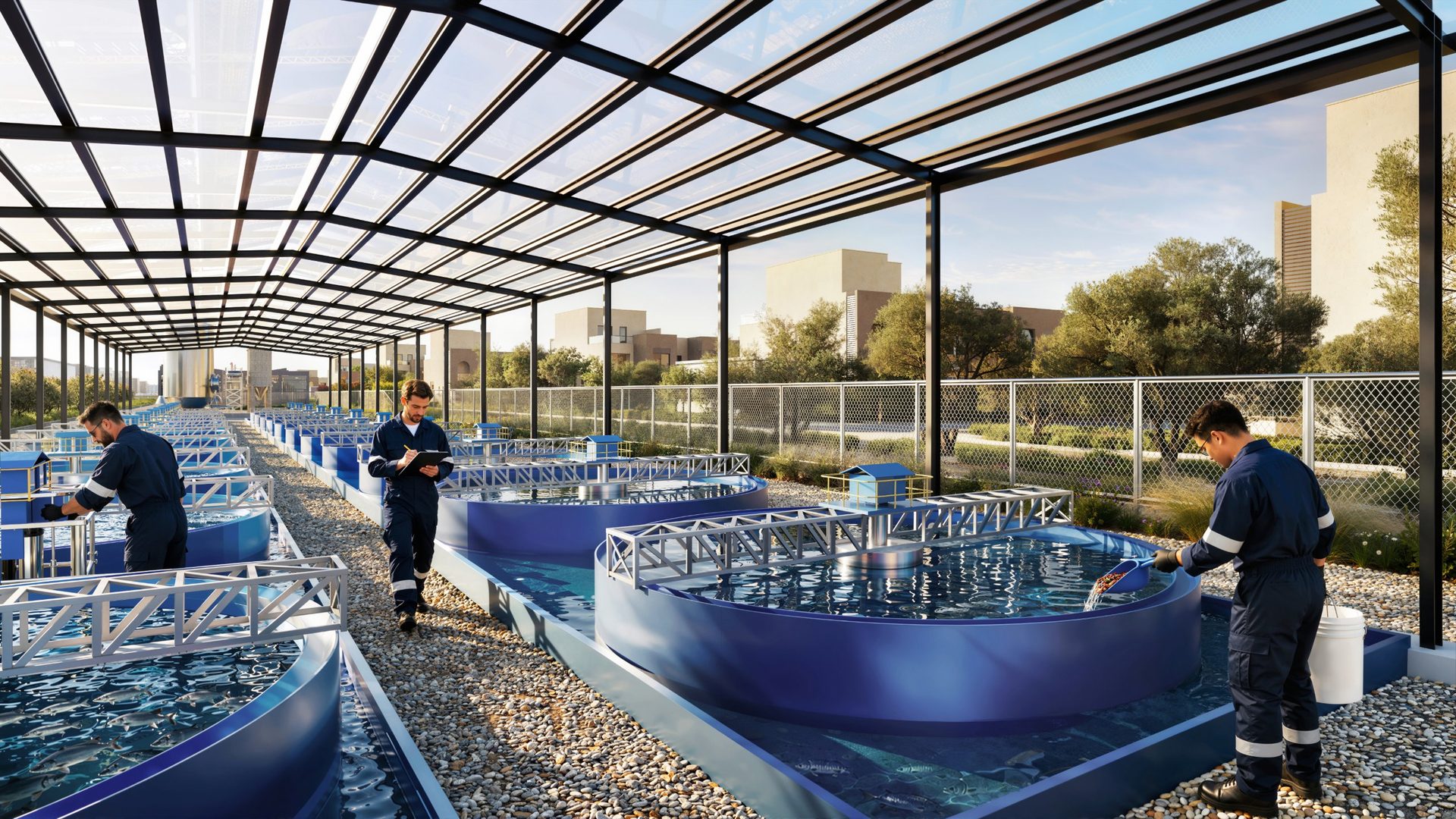 Fish tanks under a glass roof